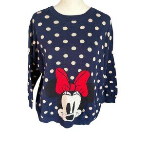 Disney x Cath Kidston blue and tan polka dot Minnie Mouse 3/4 sleeve sweater S